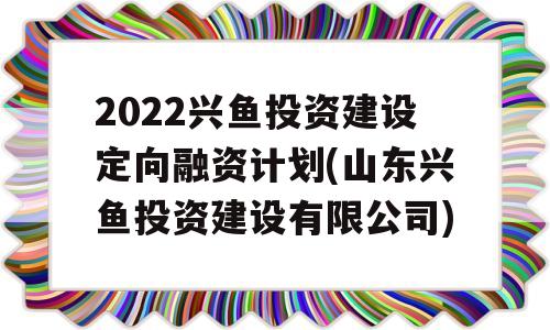 2022兴鱼投资建设定向融资计划(山东兴鱼投资建设有限公司)