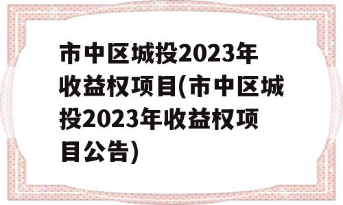 市中区城投2023年收益权项目(市中区城投2023年收益权项目公告)