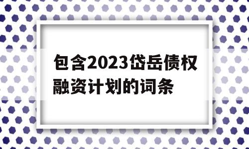 包含2023岱岳债权融资计划的词条