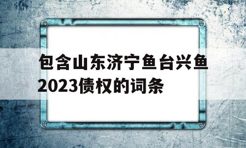 包含山东济宁鱼台兴鱼2023债权的词条