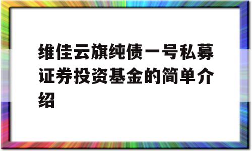 维佳云旗纯债一号私募证券投资基金的简单介绍