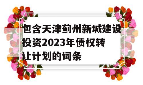 包含天津蓟州新城建设投资2023年债权转让计划的词条