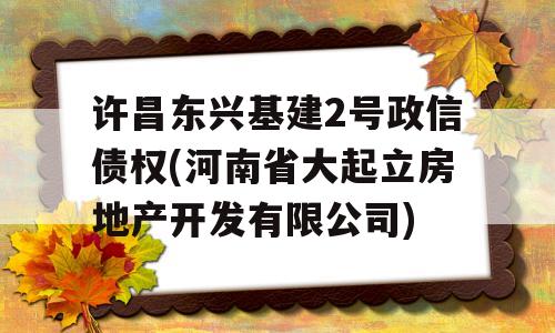 许昌东兴基建2号政信债权(河南省大起立房地产开发有限公司)