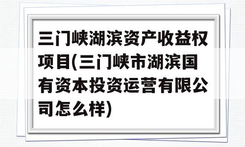 三门峡湖滨资产收益权项目(三门峡市湖滨国有资本投资运营有限公司怎么样)