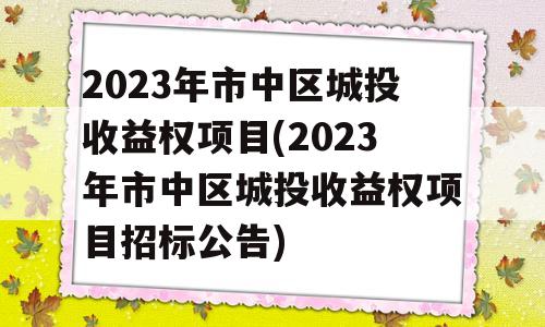 2023年市中区城投收益权项目(2023年市中区城投收益权项目招标公告)