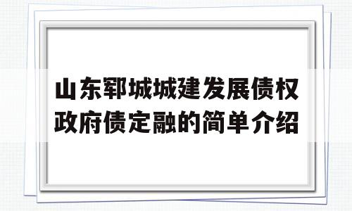 山东郓城城建发展债权政府债定融的简单介绍