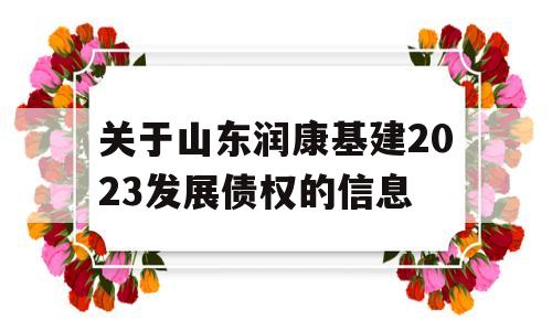 关于山东润康基建2023发展债权的信息