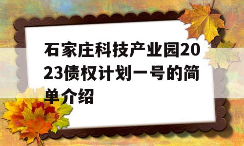 石家庄科技产业园2023债权计划一号的简单介绍