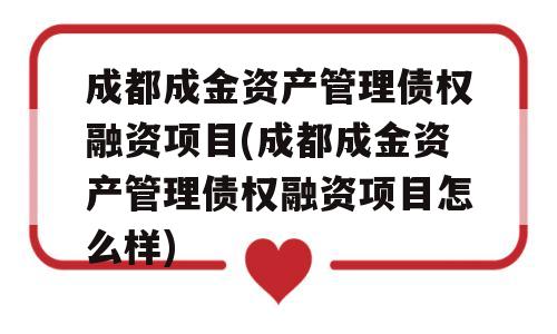 成都成金资产管理债权融资项目(成都成金资产管理债权融资项目怎么样)