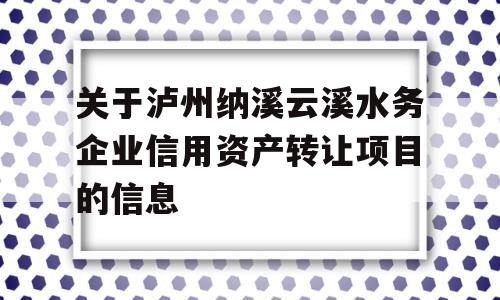 关于泸州纳溪云溪水务企业信用资产转让项目的信息