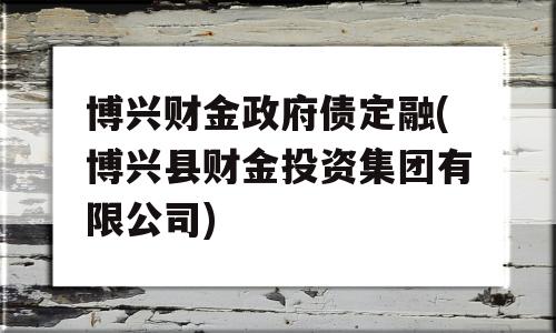 博兴财金政府债定融(博兴县财金投资集团有限公司)