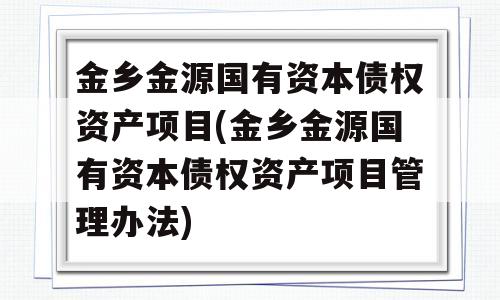 金乡金源国有资本债权资产项目(金乡金源国有资本债权资产项目管理办法)