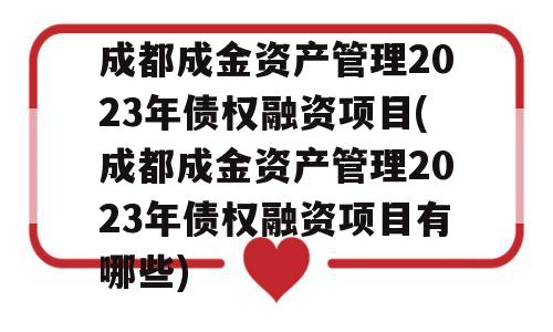 成都成金资产管理2023年债权融资项目(成都成金资产管理2023年债权融资项目有哪些)