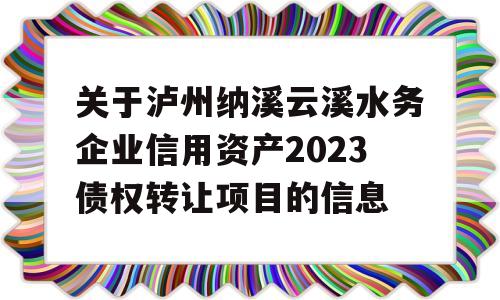 关于泸州纳溪云溪水务企业信用资产2023债权转让项目的信息