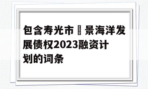 包含寿光市昇景海洋发展债权2023融资计划的词条