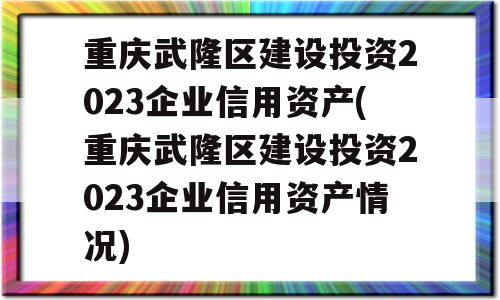 重庆武隆区建设投资2023企业信用资产(重庆武隆区建设投资2023企业信用资产情况)