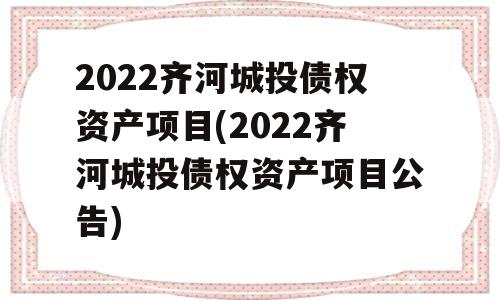 2022齐河城投债权资产项目(2022齐河城投债权资产项目公告)