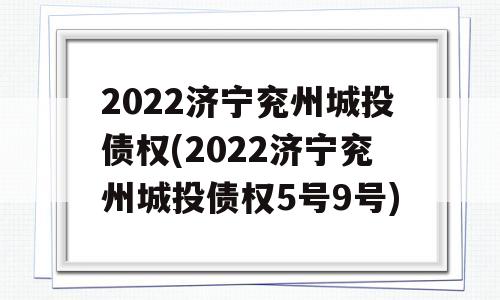 2022济宁兖州城投债权(2022济宁兖州城投债权5号9号)