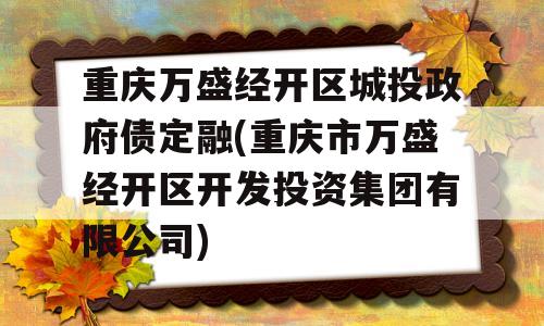 重庆万盛经开区城投政府债定融(重庆市万盛经开区开发投资集团有限公司)