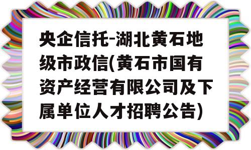 央企信托-湖北黄石地级市政信(黄石市国有资产经营有限公司及下属单位人才招聘公告)