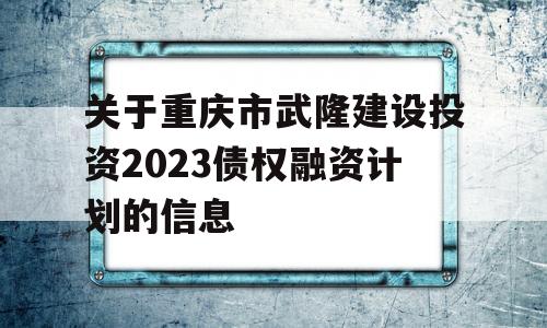 关于重庆市武隆建设投资2023债权融资计划的信息