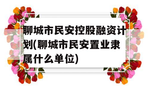 聊城市民安控股融资计划(聊城市民安置业隶属什么单位)