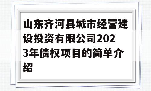 山东齐河县城市经营建设投资有限公司2023年债权项目的简单介绍