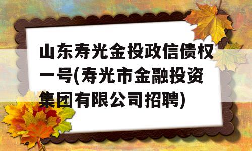 山东寿光金投政信债权一号(寿光市金融投资集团有限公司招聘)