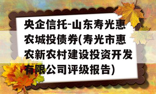 央企信托-山东寿光惠农城投债券(寿光市惠农新农村建设投资开发有限公司评级报告)