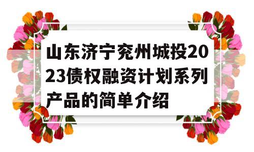 山东济宁兖州城投2023债权融资计划系列产品的简单介绍