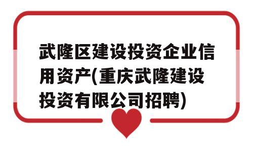 武隆区建设投资企业信用资产(重庆武隆建设投资有限公司招聘)