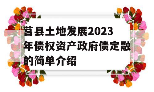 莒县土地发展2023年债权资产政府债定融的简单介绍