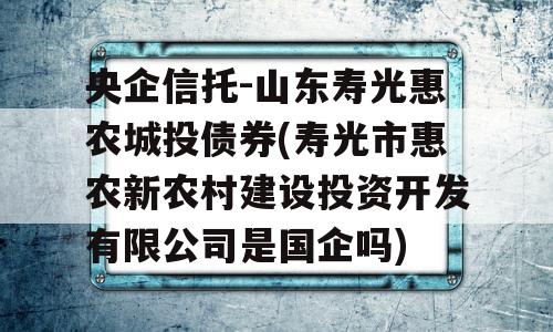 央企信托-山东寿光惠农城投债券(寿光市惠农新农村建设投资开发有限公司是国企吗)