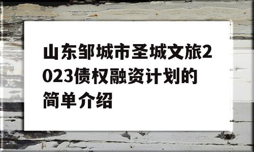 山东邹城市圣城文旅2023债权融资计划的简单介绍