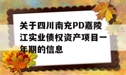 关于四川南充PD嘉陵江实业债权资产项目一年期的信息