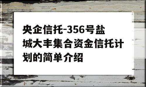 央企信托-356号盐城大丰集合资金信托计划的简单介绍