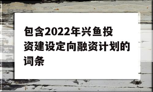 包含2022年兴鱼投资建设定向融资计划的词条