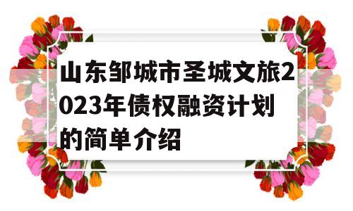 山东邹城市圣城文旅2023年债权融资计划的简单介绍