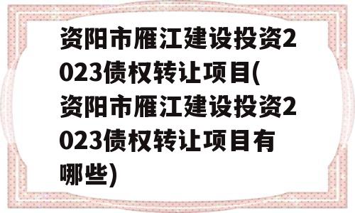 资阳市雁江建设投资2023债权转让项目(资阳市雁江建设投资2023债权转让项目有哪些)