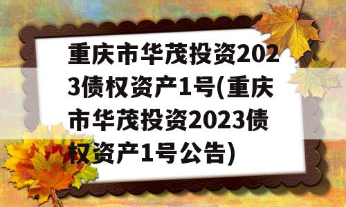 重庆市华茂投资2023债权资产1号(重庆市华茂投资2023债权资产1号公告)