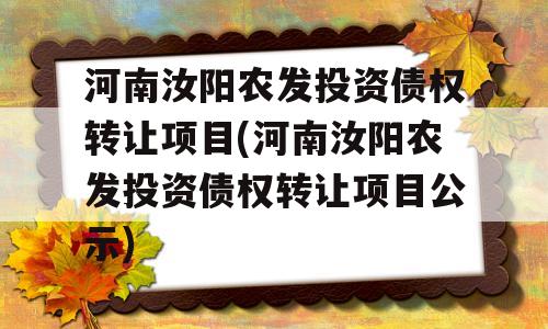 河南汝阳农发投资债权转让项目(河南汝阳农发投资债权转让项目公示)