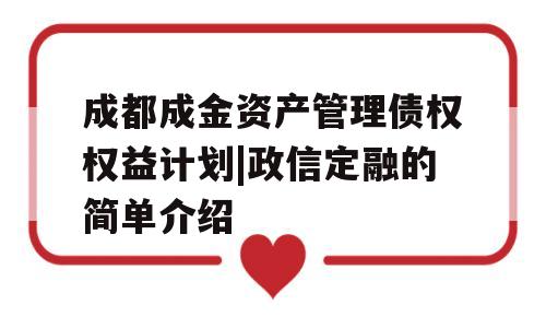 成都成金资产管理债权权益计划|政信定融的简单介绍