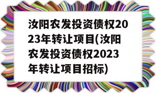 汝阳农发投资债权2023年转让项目(汝阳农发投资债权2023年转让项目招标)