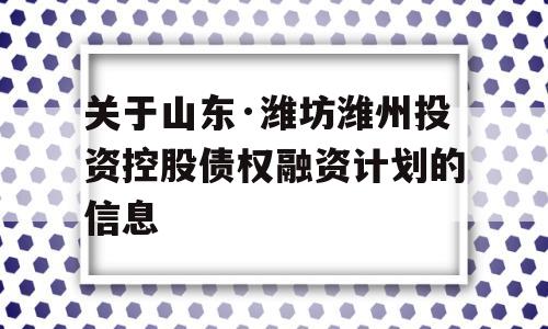 关于山东·潍坊潍州投资控股债权融资计划的信息