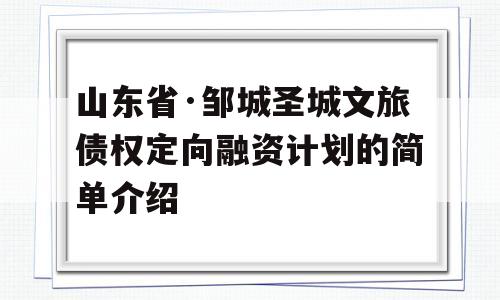 山东省·邹城圣城文旅债权定向融资计划的简单介绍