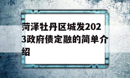 菏泽牡丹区城发2023政府债定融的简单介绍