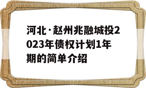 河北·赵州兆融城投2023年债权计划1年期的简单介绍