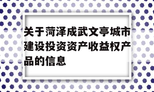 关于菏泽成武文亭城市建设投资资产收益权产品的信息