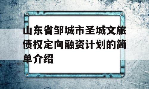 山东省邹城市圣城文旅债权定向融资计划的简单介绍