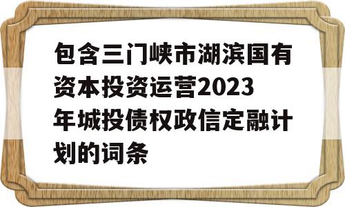 包含三门峡市湖滨国有资本投资运营2023年城投债权政信定融计划的词条